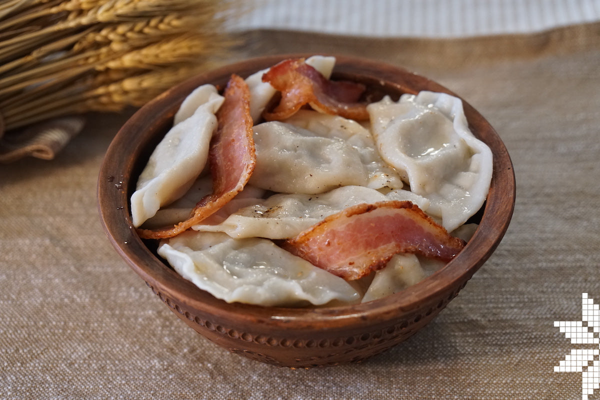Mashed Potatoes and Fried Bacon - Frozen Pierogi