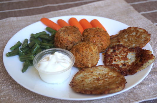 Beef Meatballs with Potato Pancakes and Green Beans - Frozen